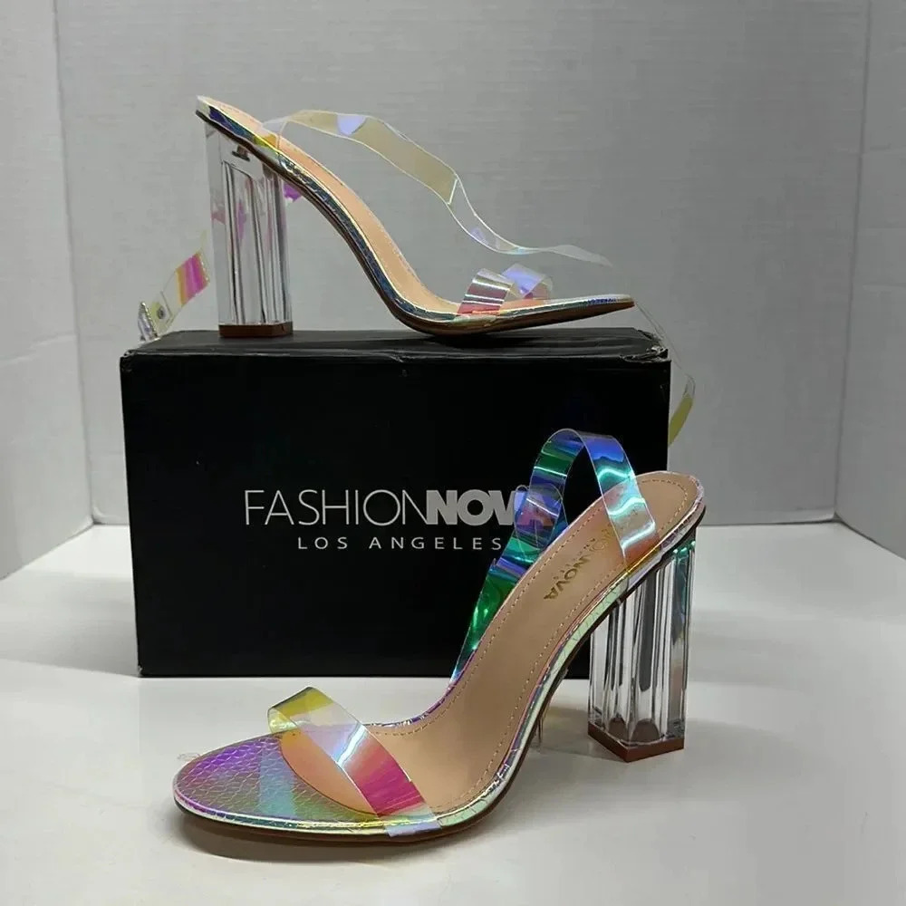 Fashion Nova The Glass Slipper High Heel Maria 2 Iridescent Shoes Size 9